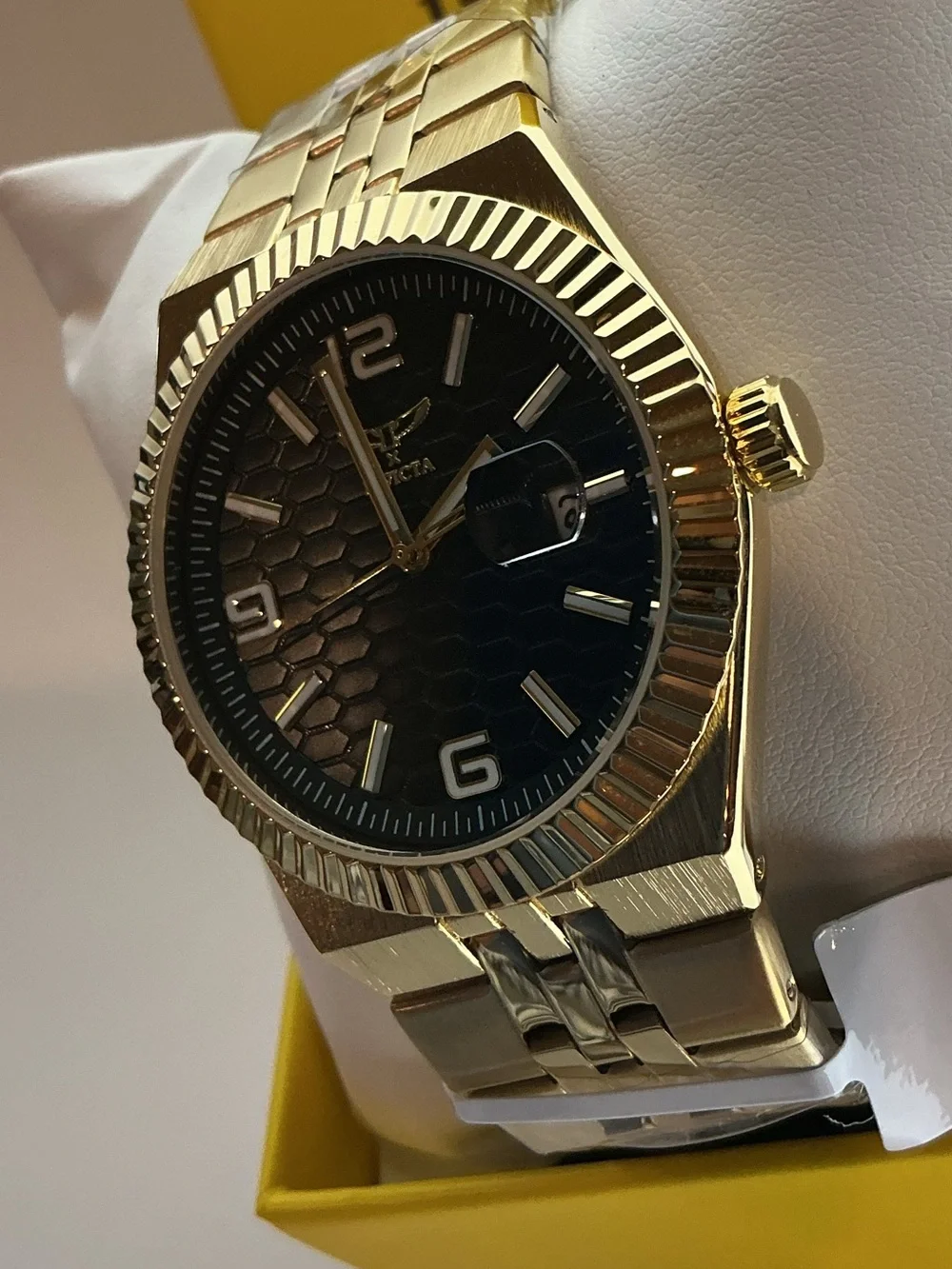 Invicta Gold Tone Watch with Black Textured Dial